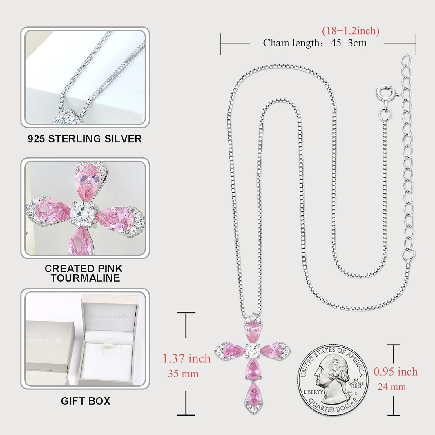 STARCHENIE Sterling Silver Cross Necklace for Women Crucifix Pendant with Birthstone Dainty Religious Jewelry Gift for Her, 18 Inch Chain