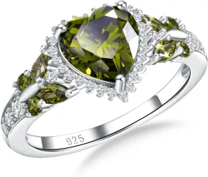Sterling Silver Butterfly Birthstone Rings for Women, 3 Carat Created Gemstone Diamond Heart/Pear Engagement Halo Ring, Promise Rings for Her, Wedding Anniversary Jewerly Size 6 to 10