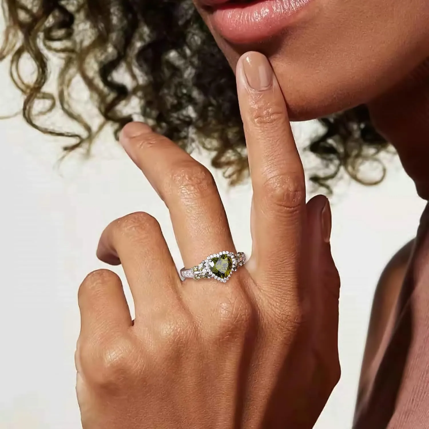 Sterling Silver Butterfly Birthstone Rings for Women, 3 Carat Created Gemstone Diamond Heart/Pear Engagement Halo Ring, Promise Rings for Her, Wedding Anniversary Jewerly Size 6 to 10