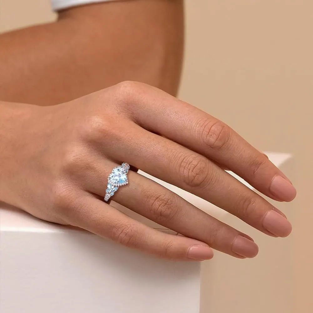 Sterling Silver Butterfly Birthstone Rings for Women, 3 Carat Created Gemstone Diamond Heart/Pear Engagement Halo Ring, Promise Rings for Her, Wedding Anniversary Jewerly Size 6 to 10