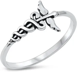 Sterling Silver Caduceus Statement Ring