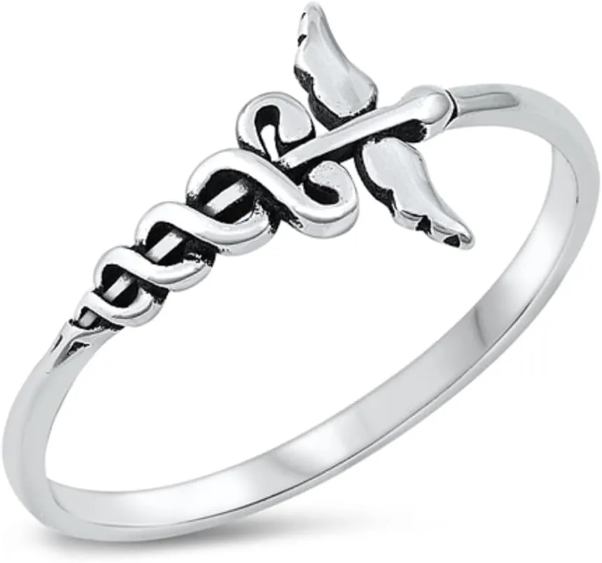 Sterling Silver Caduceus Statement Ring