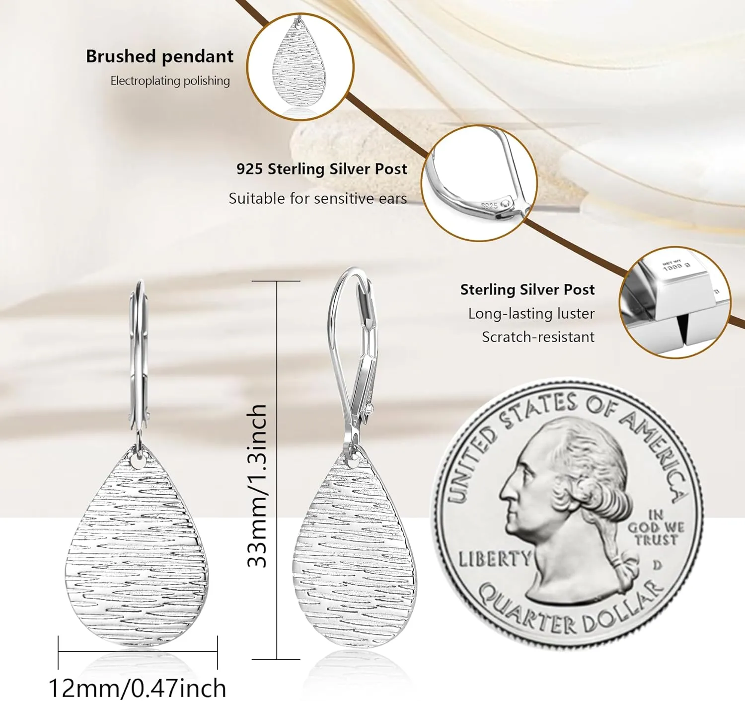 Sterling Silver Disc Dangle Earrings for Women Gold and Silver Circle Coin Geometric Flat Hammered Drop Earrings Hypoallergenic Leverback Earrings for Jewelry Gifts