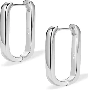 Sterling Silver Hoop Earrings for Women - Trendy Small Chunky 925 Silver Rectangle Thick Huggie Hoops Earrings Jewelry Gifts