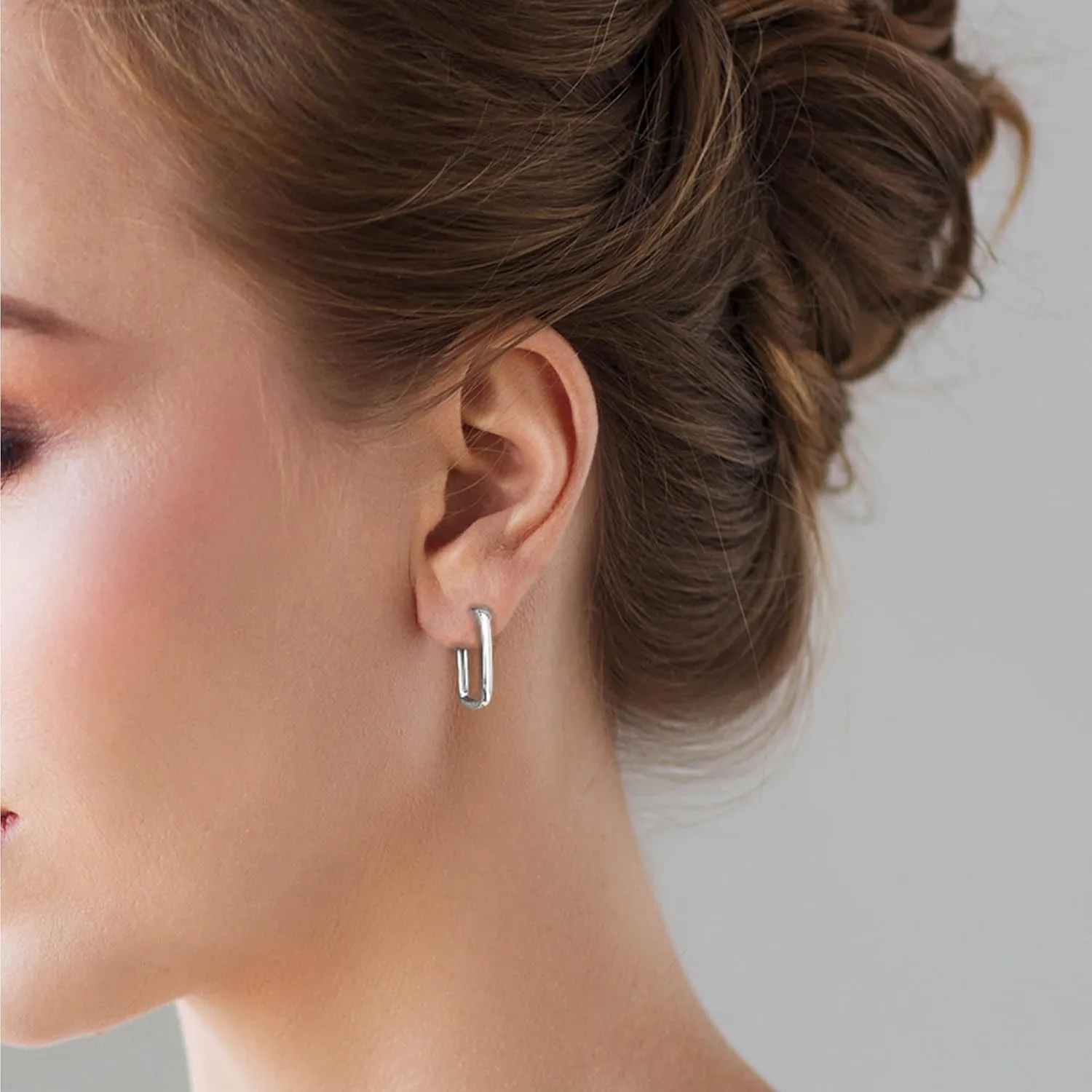 Sterling Silver Hoop Earrings for Women - Trendy Small Chunky 925 Silver Rectangle Thick Huggie Hoops Earrings Jewelry Gifts