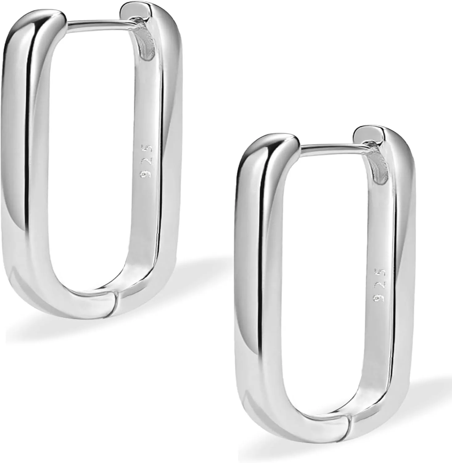 Sterling Silver Hoop Earrings for Women - Trendy Small Chunky 925 Silver Rectangle Thick Huggie Hoops Earrings Jewelry Gifts