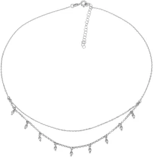 Sterling Silver Jewelry - Rhodium Plated with 925 Stamp - Double Layered Beaded Choker Necklace - Elegant Beautifully Designed for Women 16" Long   2" Extender