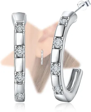 Sterling Silver Lightweight Open Hoop Earrings for Women Hypoallergenic Cubic Zirconia Trendy Hoop Earrings for Mom Wife