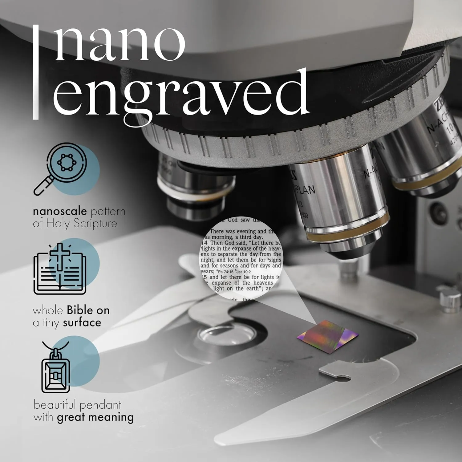 Sterling Silver Nano Bible Necklace for Women : World's Smallest New Testament Pendant For Her - Engraved with 27 Books Using Nano Technology. A Unique, Elegant and creative religious Valentines gift for wife or girlfriend