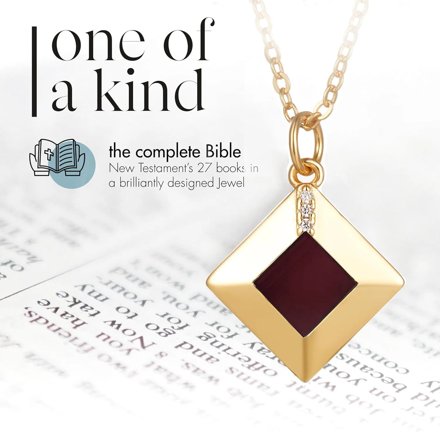 Sterling Silver Nano Bible Necklace for Women : World's Smallest New Testament Pendant For Her - Engraved with 27 Books Using Nano Technology. A Unique, Elegant and creative religious Valentines gift for wife or girlfriend