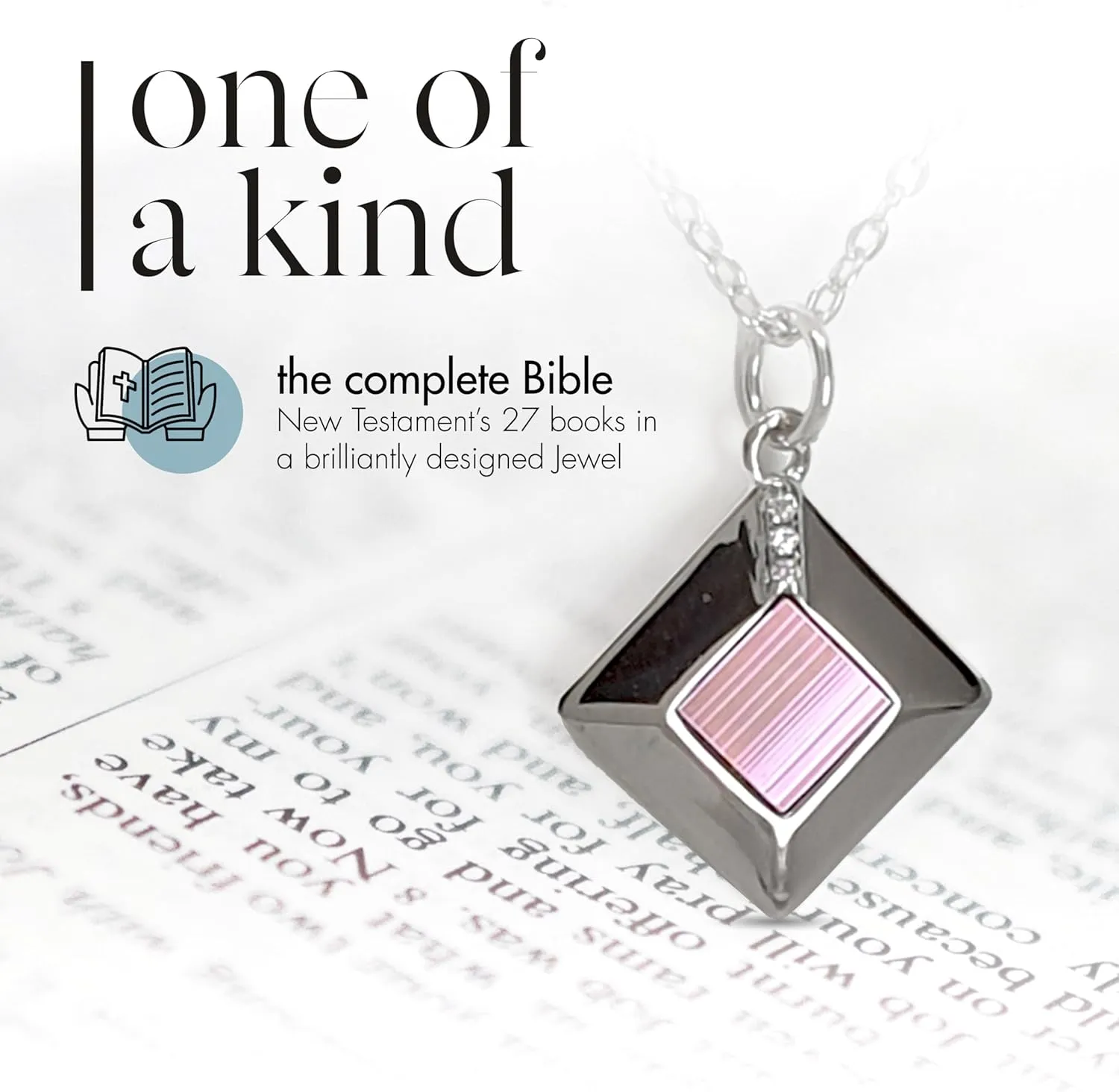 Sterling Silver Nano Bible Necklace for Women : World's Smallest New Testament Pendant For Her - Engraved with 27 Books Using Nano Technology. A Unique, Elegant and creative religious Valentines gift for wife or girlfriend
