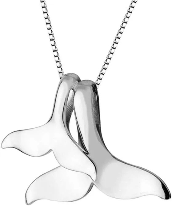 Sterling Silver Necklace with Double Mermaid Tail Pendants for Women Men Delicate Personalized Polished Fish Whale Tail Pendant Dangling 18" Chain Fashion Jewelry