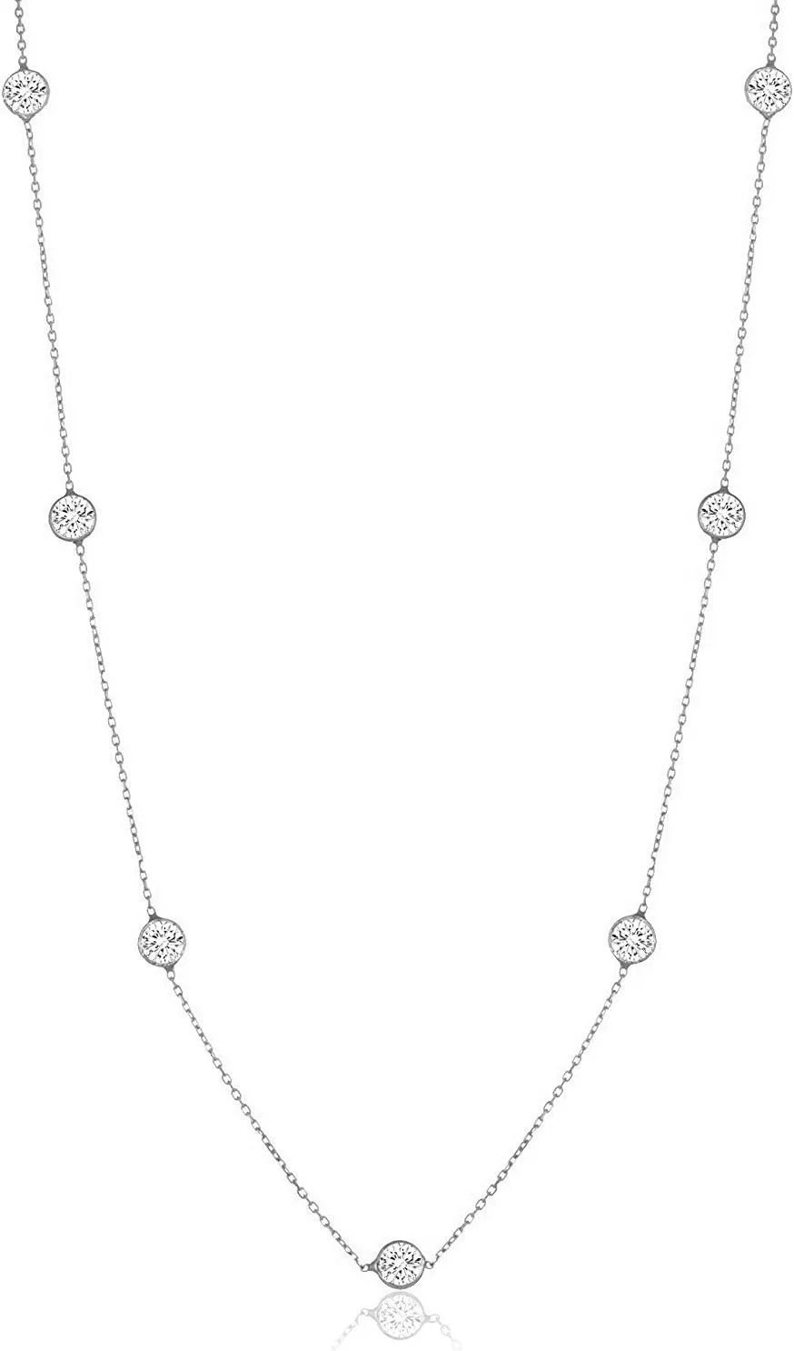 Sterling Silver Station Necklace 16-30 inch - Round Cubic Zirconia CZ Station Necklace - Statement Necklace for Women, Teens - Lead-Free, Nickel-Free Jewelry - Long Layering Necklaces - Gift for Her