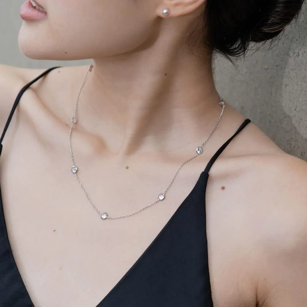 Sterling Silver Station Necklace 16-30 inch - Round Cubic Zirconia CZ Station Necklace - Statement Necklace for Women, Teens - Lead-Free, Nickel-Free Jewelry - Long Layering Necklaces - Gift for Her