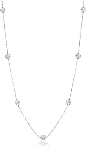 Sterling Silver Station Necklace 16-30 inch - Round Cubic Zirconia CZ Station Necklace - Statement Necklace for Women, Teens - Lead-Free, Nickel-Free Jewelry - Long Layering Necklaces - Gift for Her