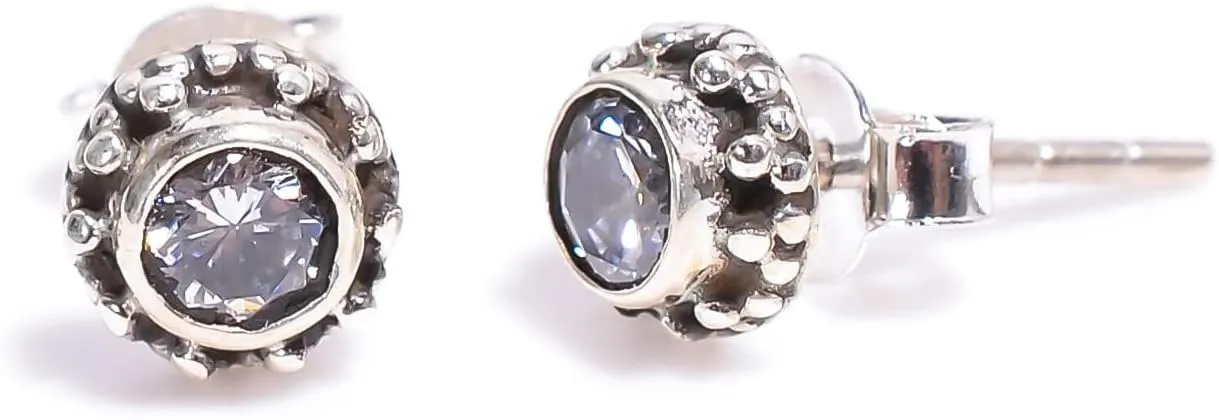 Studs earrings in 925 Sterling Silver, Girl Minimal Stud Jewellery for Office & Everyday Use, Unique Fine Stone Jewelry Gifts for Women - Girls