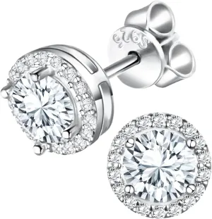 Stunning Round Stud Earrings for Men & Women, Certified Moissanite Gemstone 1CT per Pair, D VVS1, 925 Sterling Silver Plated with Pemium Platinum, Jewelry Gift for Wife, Birthday, Valentine's Day