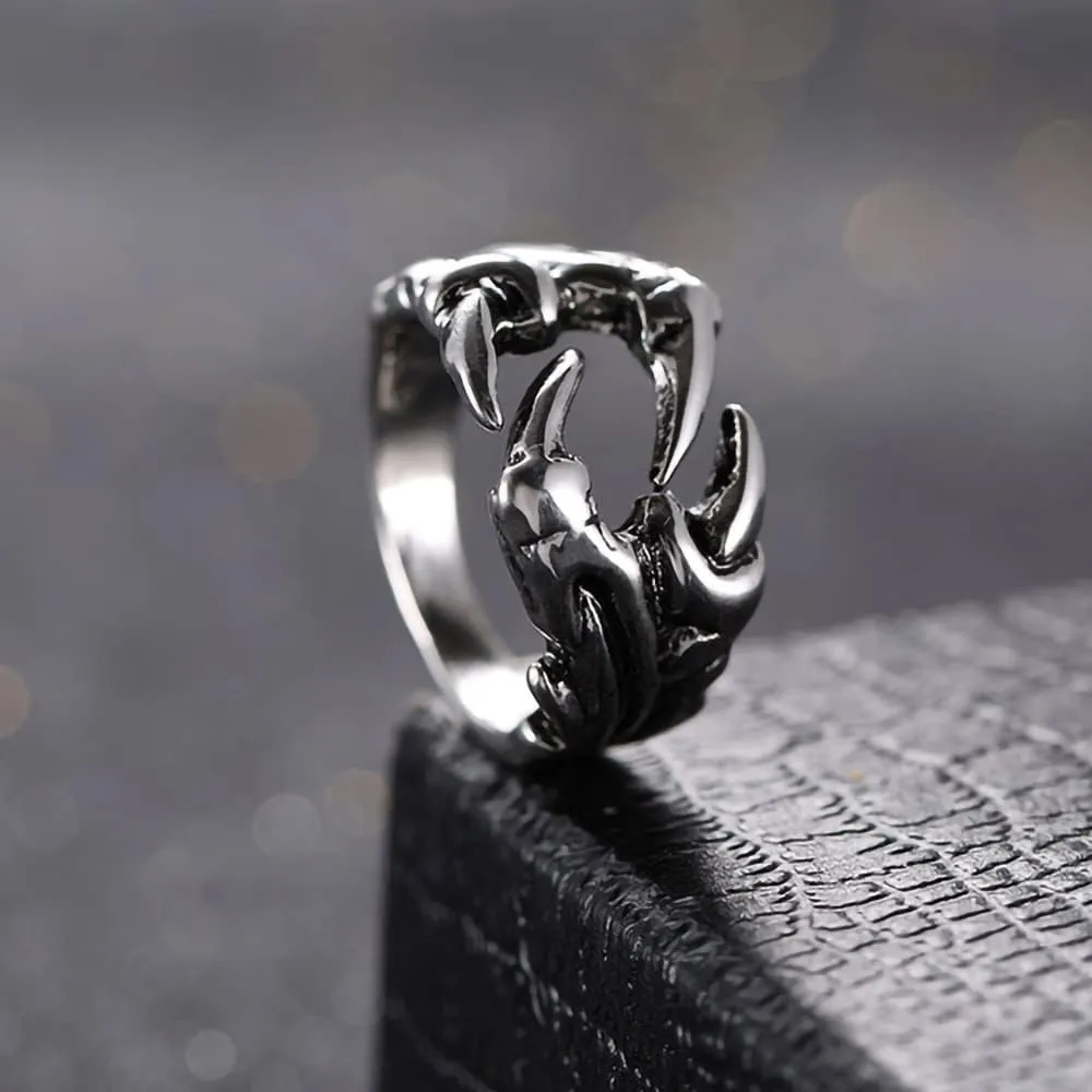 SUKKCCNO S925 Silver Vintage Multi-Chinese Claw Ring Punk Style Index Finger Dragon Ring Eagle Dragon Claw Opening Adjustable Ring Valentine's Day Couple Ring (-3style)