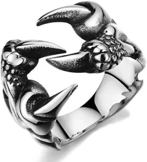 SUKKCCNO S925 Silver Vintage Multi-Chinese Claw Ring Punk Style Index Finger Dragon Ring Eagle Dragon Claw Opening Adjustable Ring Valentine's Day Couple Ring (-3style)
