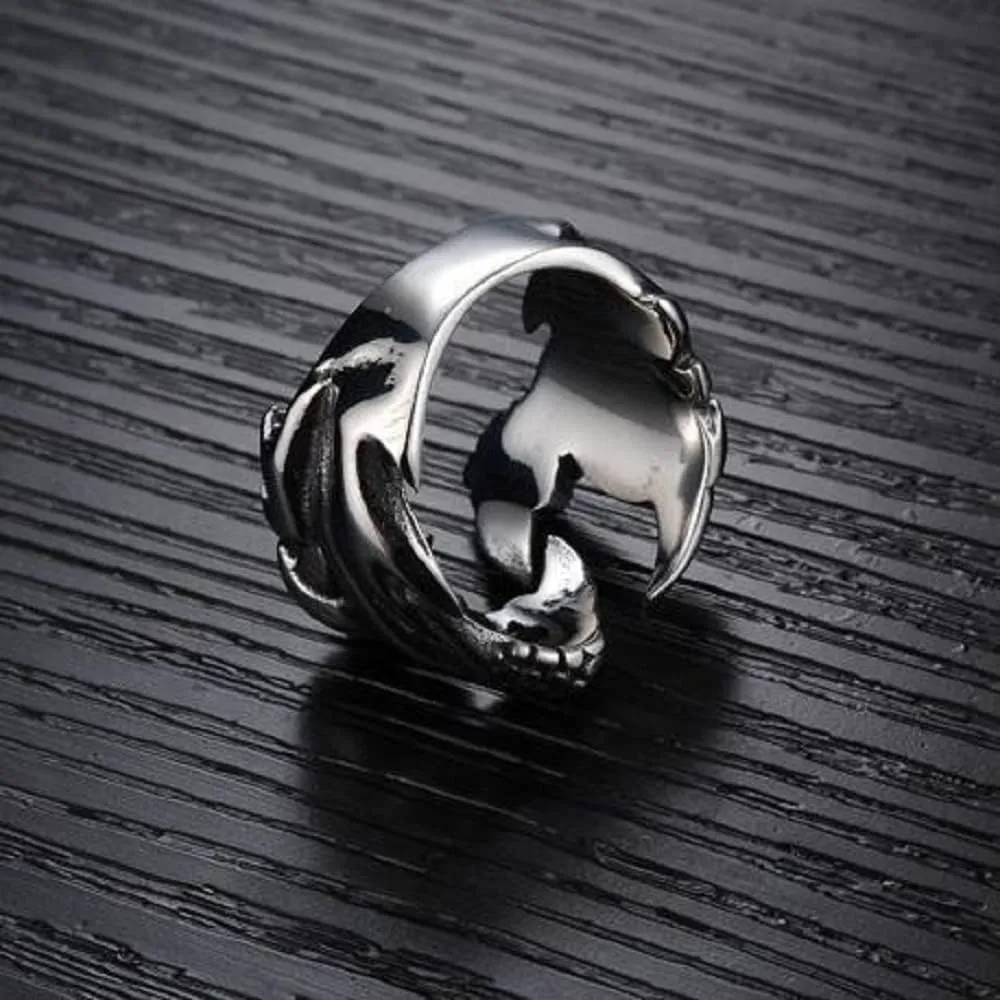 SUKKCCNO S925 Silver Vintage Multi-Chinese Claw Ring Punk Style Index Finger Dragon Ring Eagle Dragon Claw Opening Adjustable Ring Valentine's Day Couple Ring (-3style)