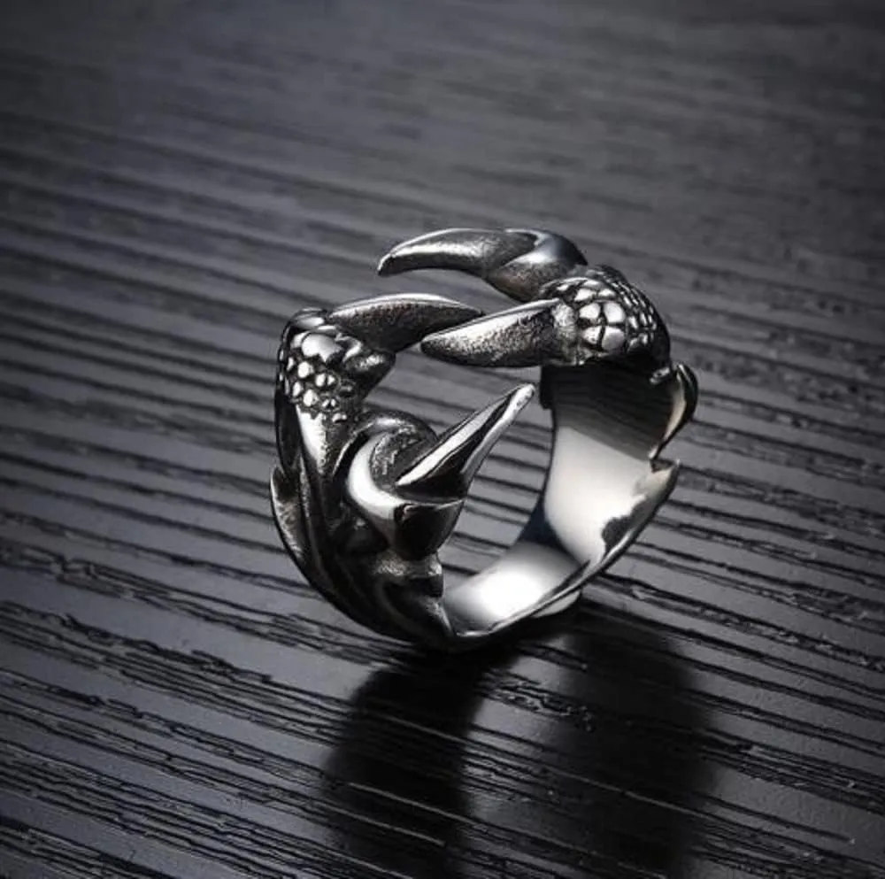 SUKKCCNO S925 Silver Vintage Multi-Chinese Claw Ring Punk Style Index Finger Dragon Ring Eagle Dragon Claw Opening Adjustable Ring Valentine's Day Couple Ring (-3style)