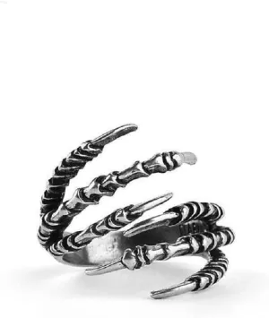 SUKKCCNO S925 Silver Vintage Multi-Chinese Claw Ring Punk Style Index Finger Dragon Ring Eagle Dragon Claw Opening Adjustable Ring Valentine's Day Couple Ring (-4style)