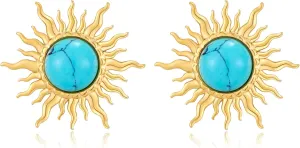 Sun Earrings Gold Plated Turquoise Stone Studs for Women Trendy Costume Jewelry Gifts