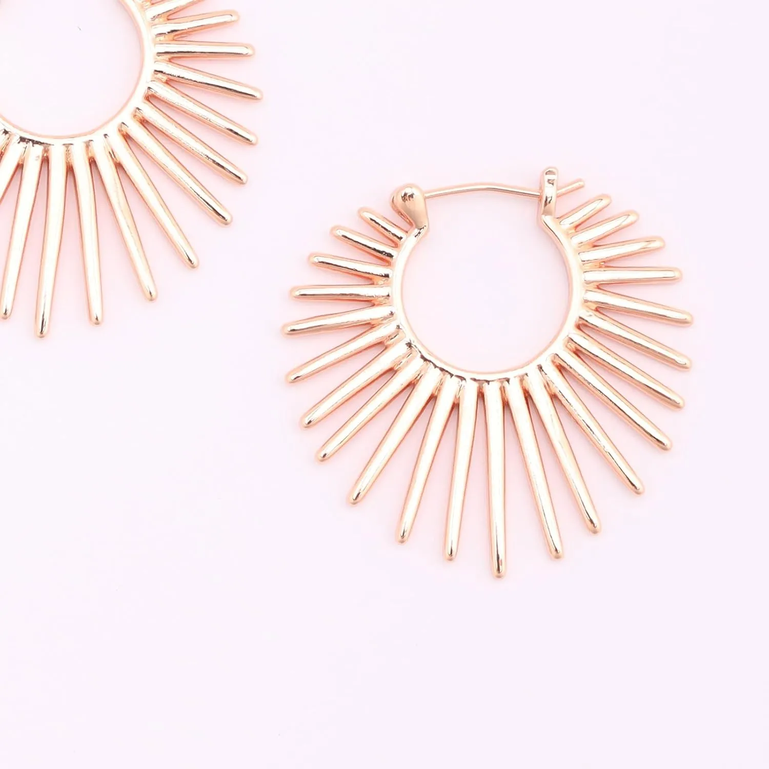 Sunburst-Style Hinged Hoop Earrings Trendy Statement Chunky Textured Huggie Earrings