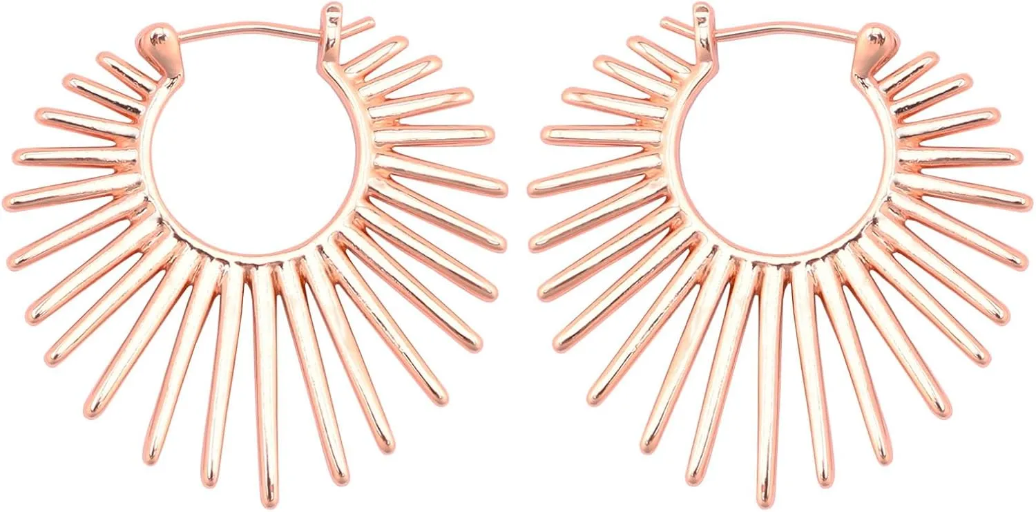 Sunburst-Style Hinged Hoop Earrings Trendy Statement Chunky Textured Huggie Earrings
