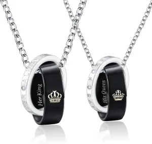 SunnyHouse Jewelry His & Hers Matching Set Her King His Queen Always Forever Couple Rings Pendant Necklace with Cubic Zirconia, Christams, Anniversary, Valentine Gift for Him and Her