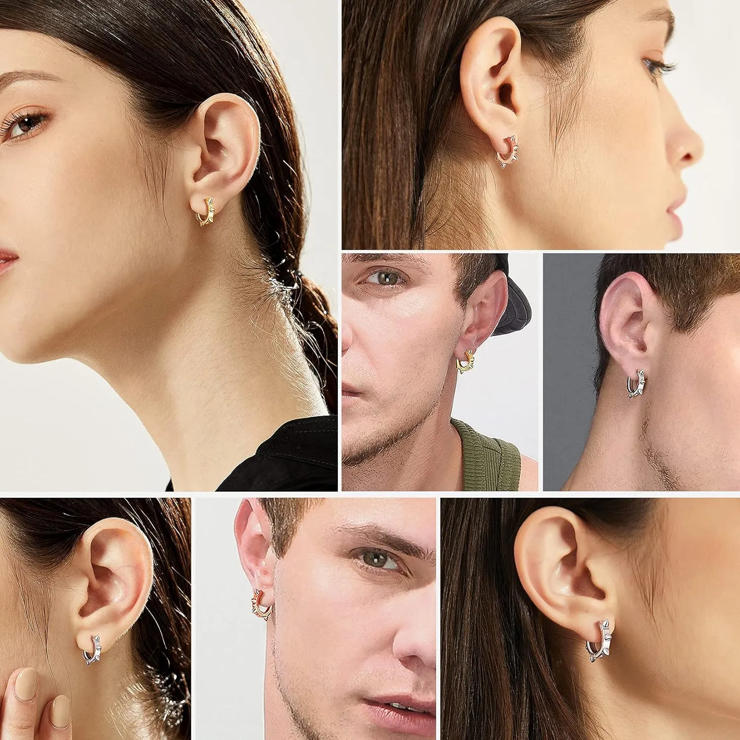 Suplight 925 Sterling Silver Huggie Earrings for Women 18K /Rose Gold Plated Hoop Earrings for Women Hypoallergenic Cubic Zirconia Cartilage Earrings Spike/Star/Square Small Hoop Earrings for Women