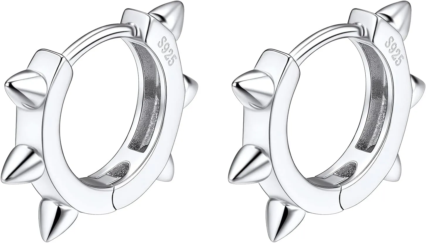 Suplight 925 Sterling Silver Huggie Earrings for Women 18K /Rose Gold Plated Hoop Earrings for Women Hypoallergenic Cubic Zirconia Cartilage Earrings Spike/Star/Square Small Hoop Earrings for Women