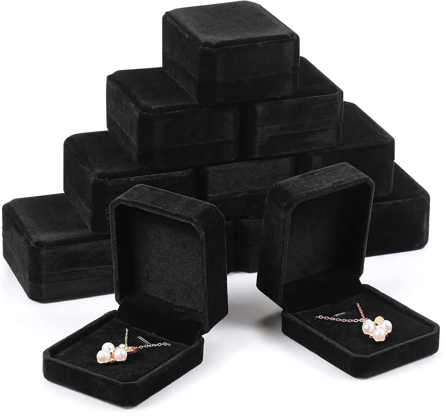 Sureio 18 Pcs Jewelry Box for Necklace Pendant Box 3.35 x 2.75 x 1.57 Inch Black Necklace Box for Jewelry Gift Velvet Jewelry Case Gift Boxes for Valentine Proposal Wedding Engagement Birthday