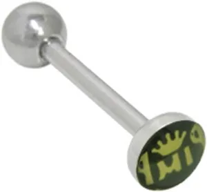 Surgical Steel Tongue Ring Straight Barbell 14 Gauge & Pimp Crown Logo