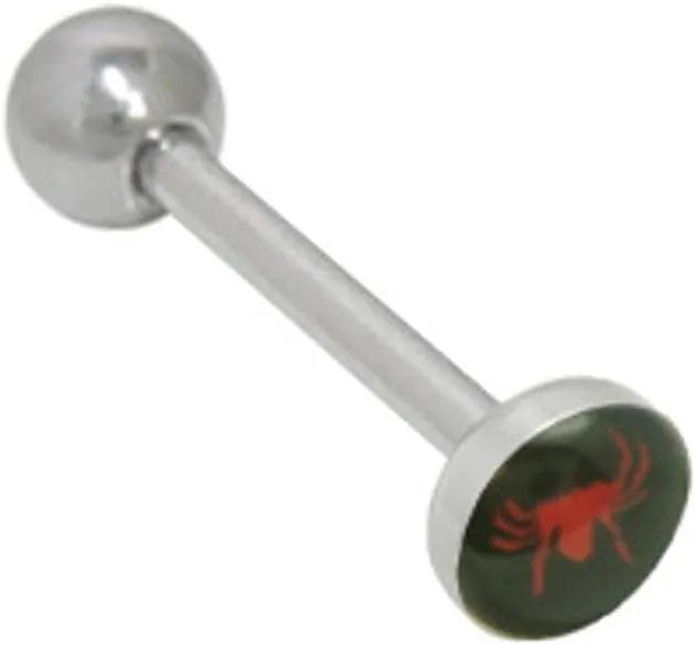 Surgical Steel Tongue Ring Straight Barbell 14 Gauge & Red Spider Logo