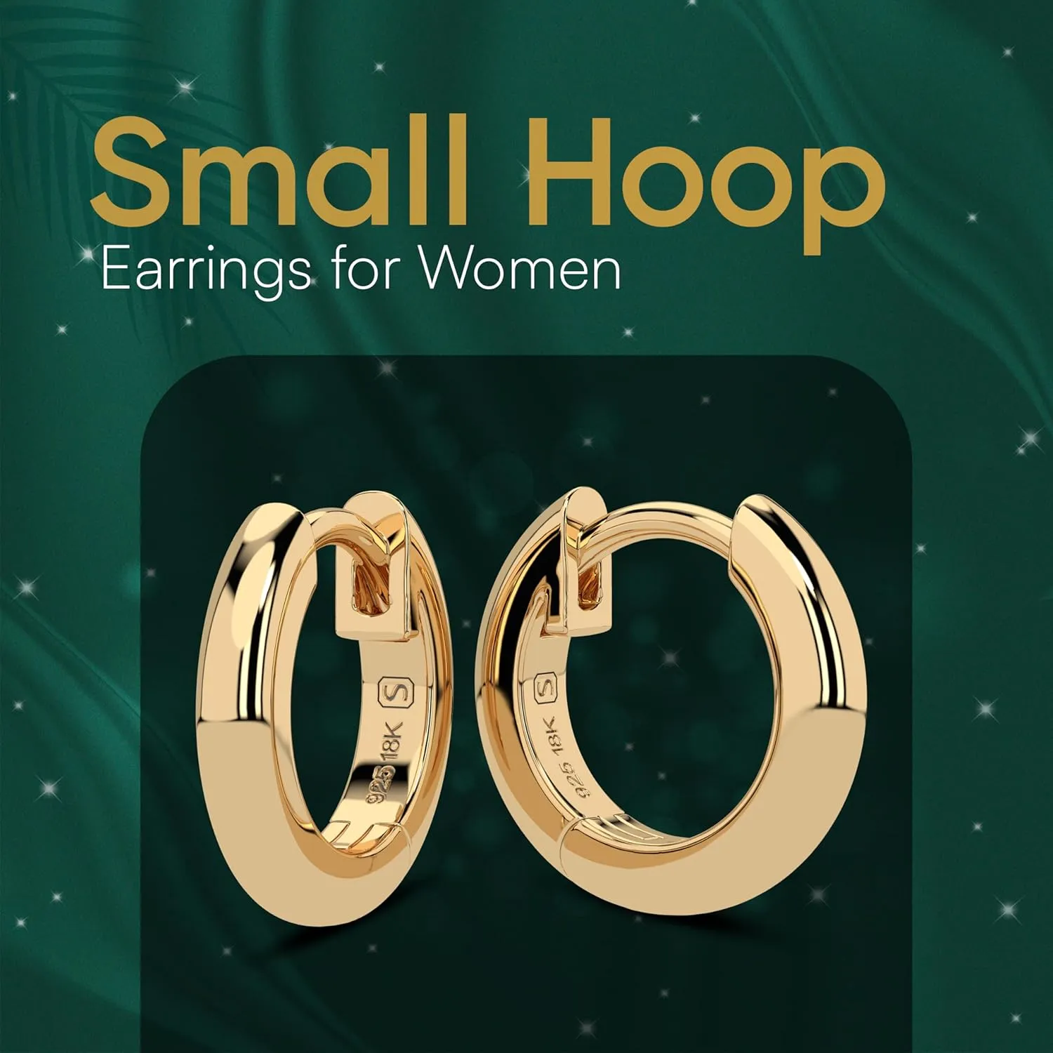 Sustainable Jewelry By SAKAR | 18k Gold Plated | 925 Sterling Silver - 18k Gold Huggie Hoop Earrings - Gold Earrings Women - Small Gold Hoop Earrings for Women - Gold Jewelry - (12 mm Diameter, Gold)