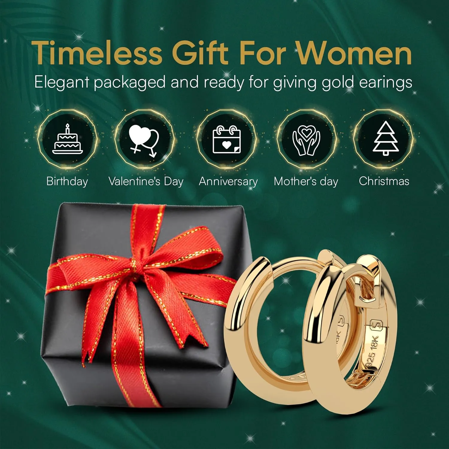 Sustainable Jewelry By SAKAR | 18k Gold Plated | 925 Sterling Silver - 18k Gold Huggie Hoop Earrings - Gold Earrings Women - Small Gold Hoop Earrings for Women - Gold Jewelry - (12 mm Diameter, Gold)