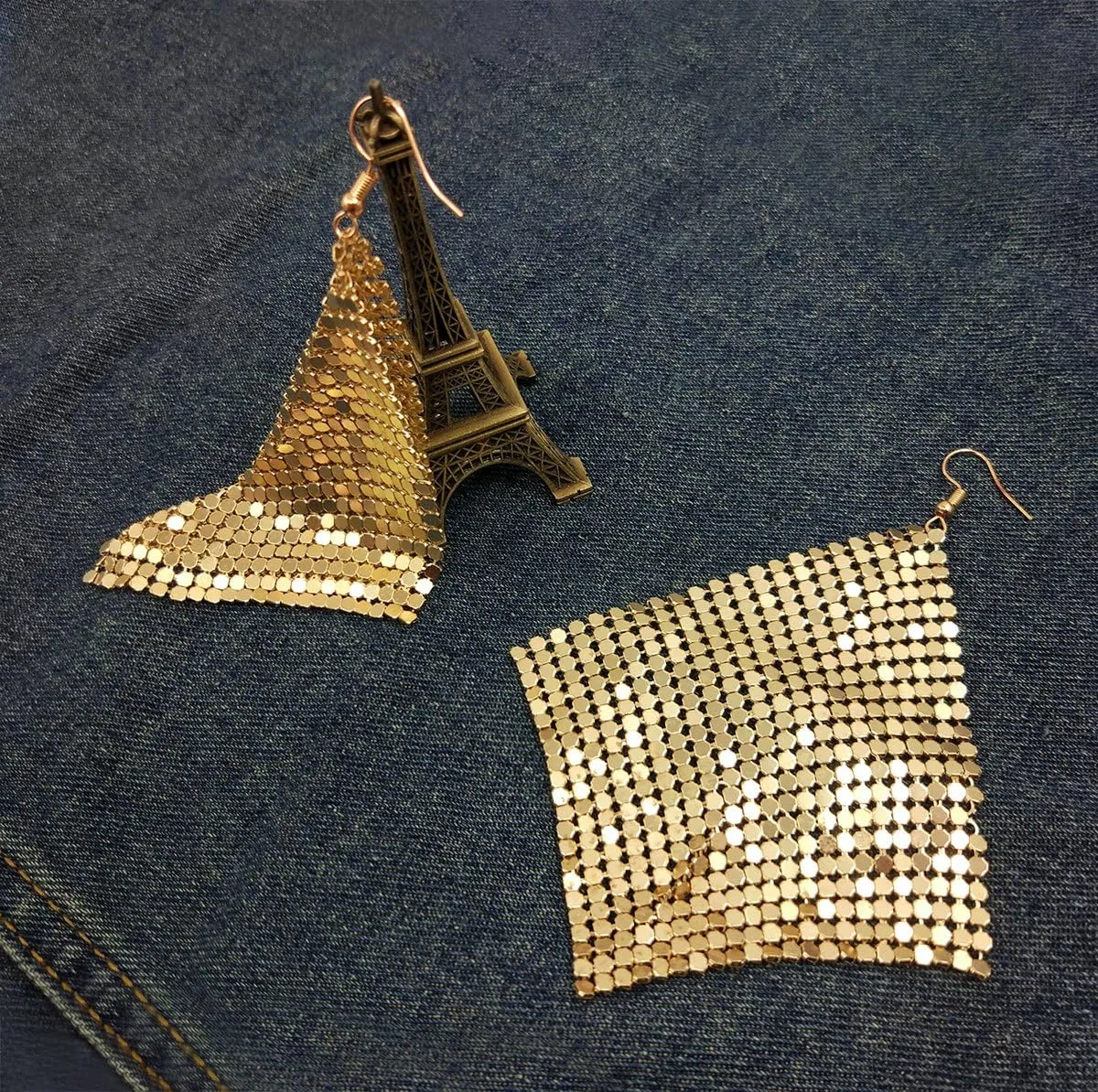 Suyi Trendy Women Earrings Metal Mesh Grid Sequins Tassel Long Drop Dangle Earrings