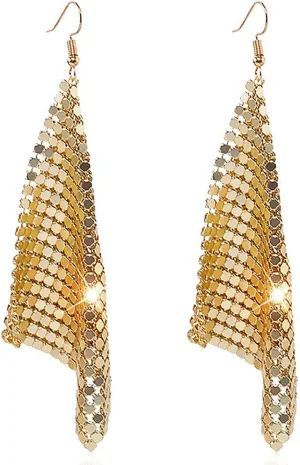 Suyi Trendy Women Earrings Metal Mesh Grid Sequins Tassel Long Drop Dangle Earrings