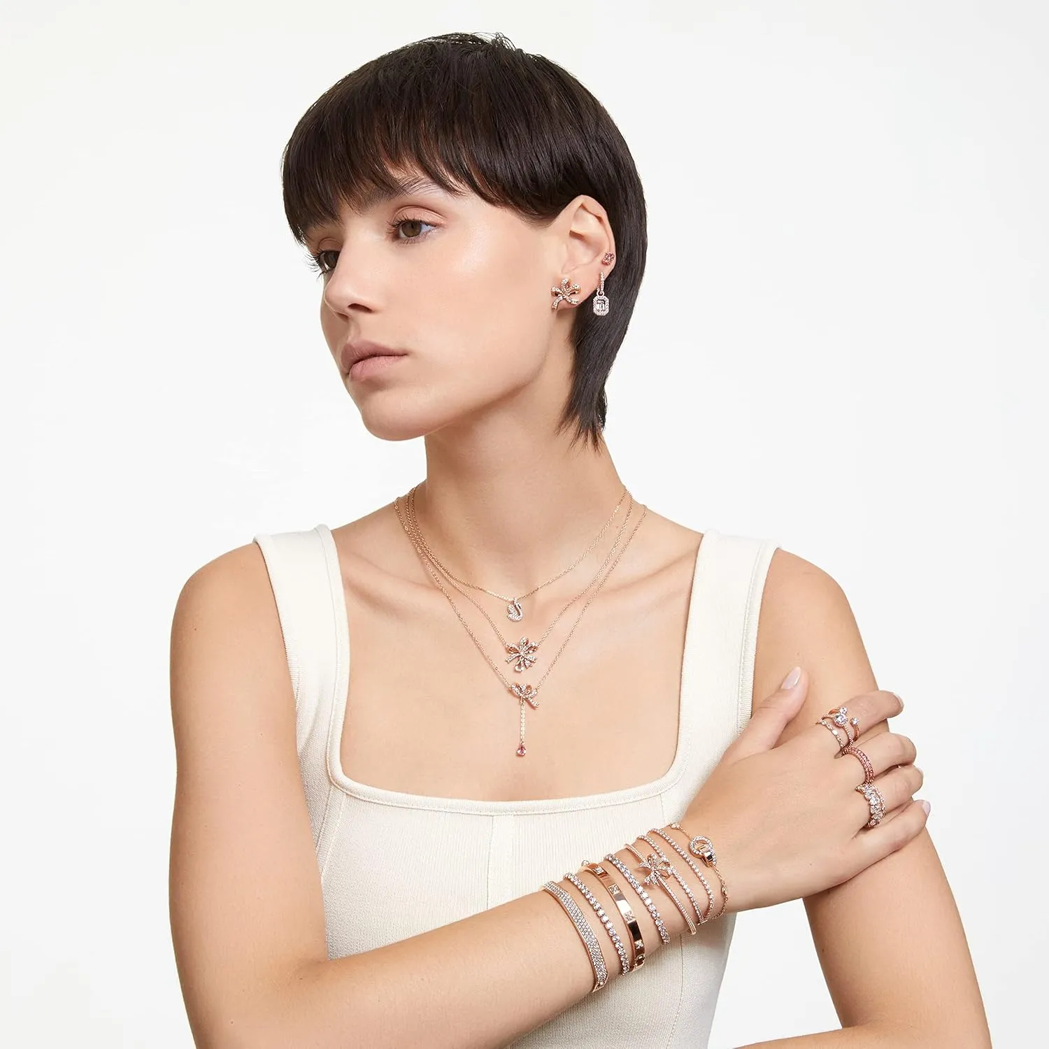 Swarovski Matrix Crystal Ring Collection, Pink Crystal, Rose Gold-Tone Finish