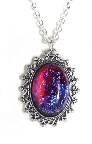 Synthetic Mexican Opal Czech Glass Dragons Breath Fire Glass Amulet Pendant, Color Changing 18x25mm Oval Necklace, Jewelry for Adult Women