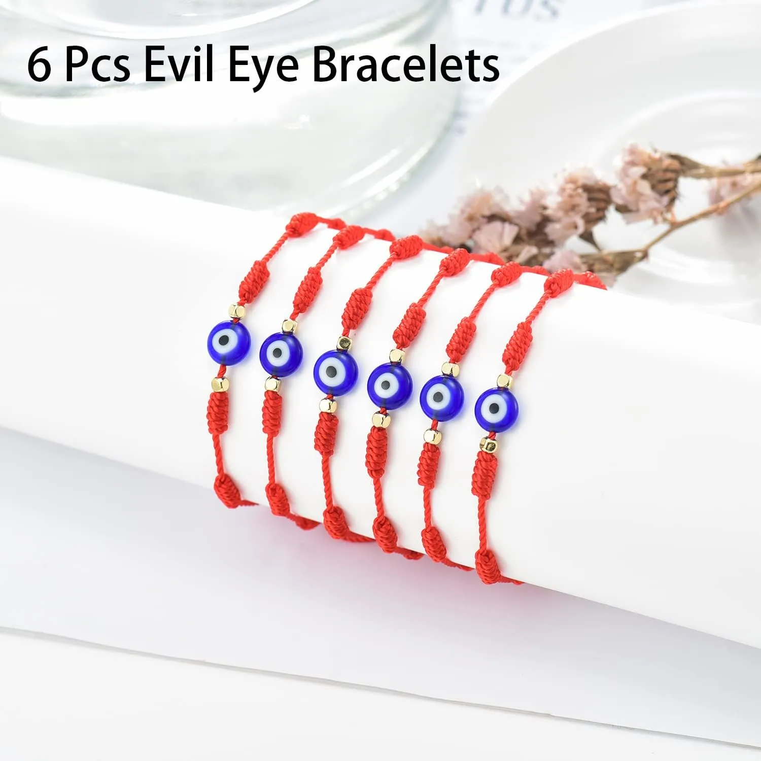 Tarsus (Ver.3) Evil Eye 7 Knot Lucky Bracelets Adjustable Red String Amulet for Women Men 6 Pcs Bracelets
