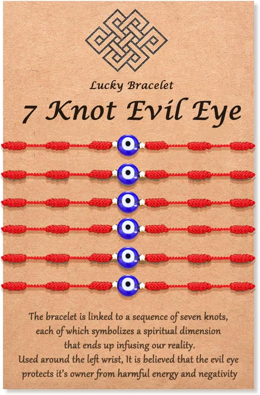 Tarsus (Ver.3) Evil Eye 7 Knot Lucky Bracelets Adjustable Red String Amulet for Women Men 6 Pcs Bracelets