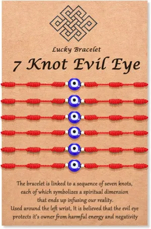 Tarsus (Ver.3) Evil Eye 7 Knot Lucky Bracelets Adjustable Red String Amulet for Women Men 6 Pcs Bracelets