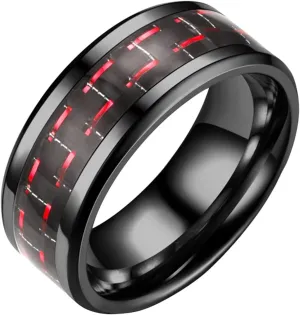 Teacup Ring Fiber Steel Ring Couple Adult Three-Color Fashion Titanium Carbon Ring Rings (Red, 8)