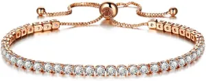Tennis Bracelets for Women Gold Plated Cubic Zircon Rhinestone Beads Slider Adjustable Bracelet Festive Jewelry Gift