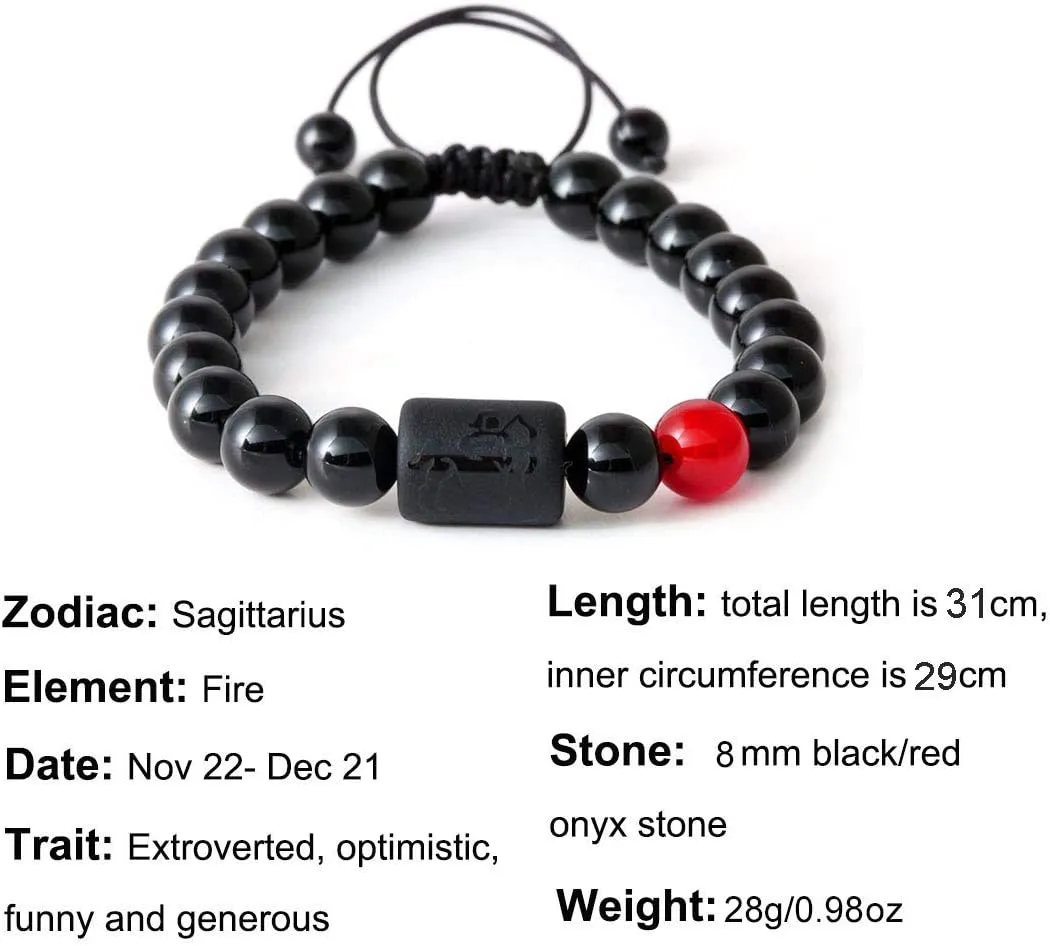 T.F.L Zodiac Signs Bracelet for Men Women, 8mm Natural Black Onyx Stone Constellation Horoscope Braided Beaded Bracelets