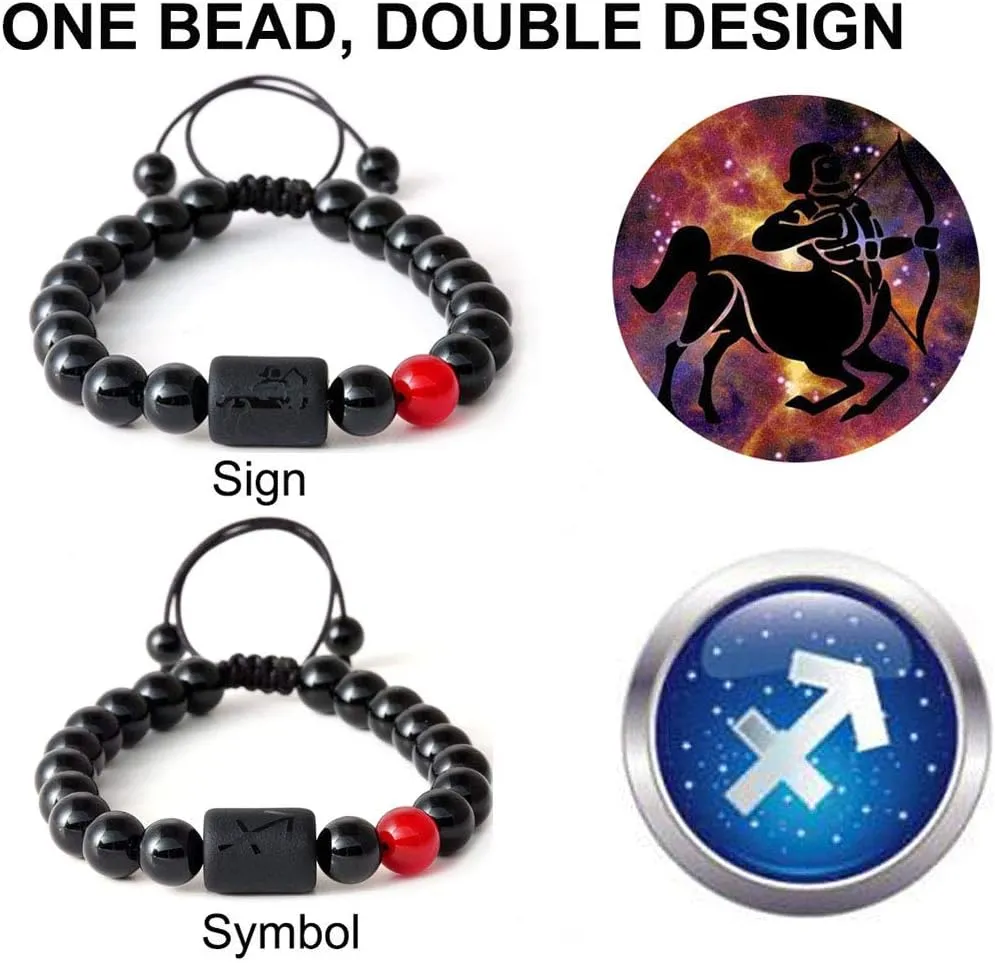 T.F.L Zodiac Signs Bracelet for Men Women, 8mm Natural Black Onyx Stone Constellation Horoscope Braided Beaded Bracelets