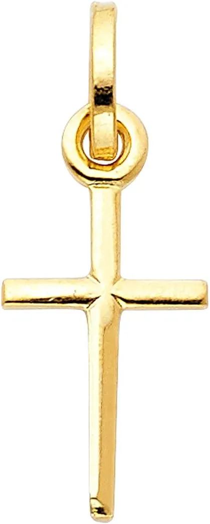 TGDJ 14KY Cross Religious Pendant | 14K Yellow Gold Christian Jewelry Jesus Pendant Locket For Women Men | 18 mm x 10 mm Gold Chain Pendants | Weight 0.6 grams
