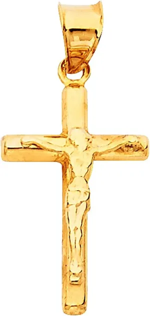 TGDJ 14KY Religious Crucifix Pendant | 14K Yellow Gold Christian Jewelry Jesus Pendant Locket For Men Women | 19 mm x 12 mm Gold Chain Pendants
